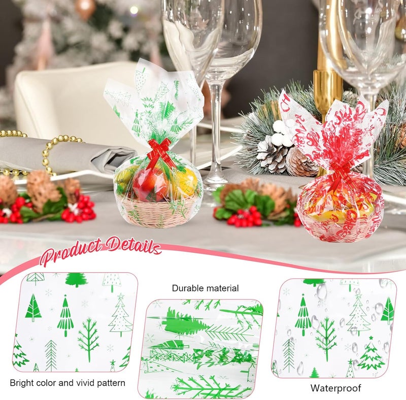 FOPINOA 3 Roll Christmas Cellophane Wrap Set, 32 in x 100 ft Christmas Cellophane Wrapping Clear Cellophane Wrap Roll Treat Gift Basket Wrapping Cellophane Paper for Xmas Party Decoration - Image 4